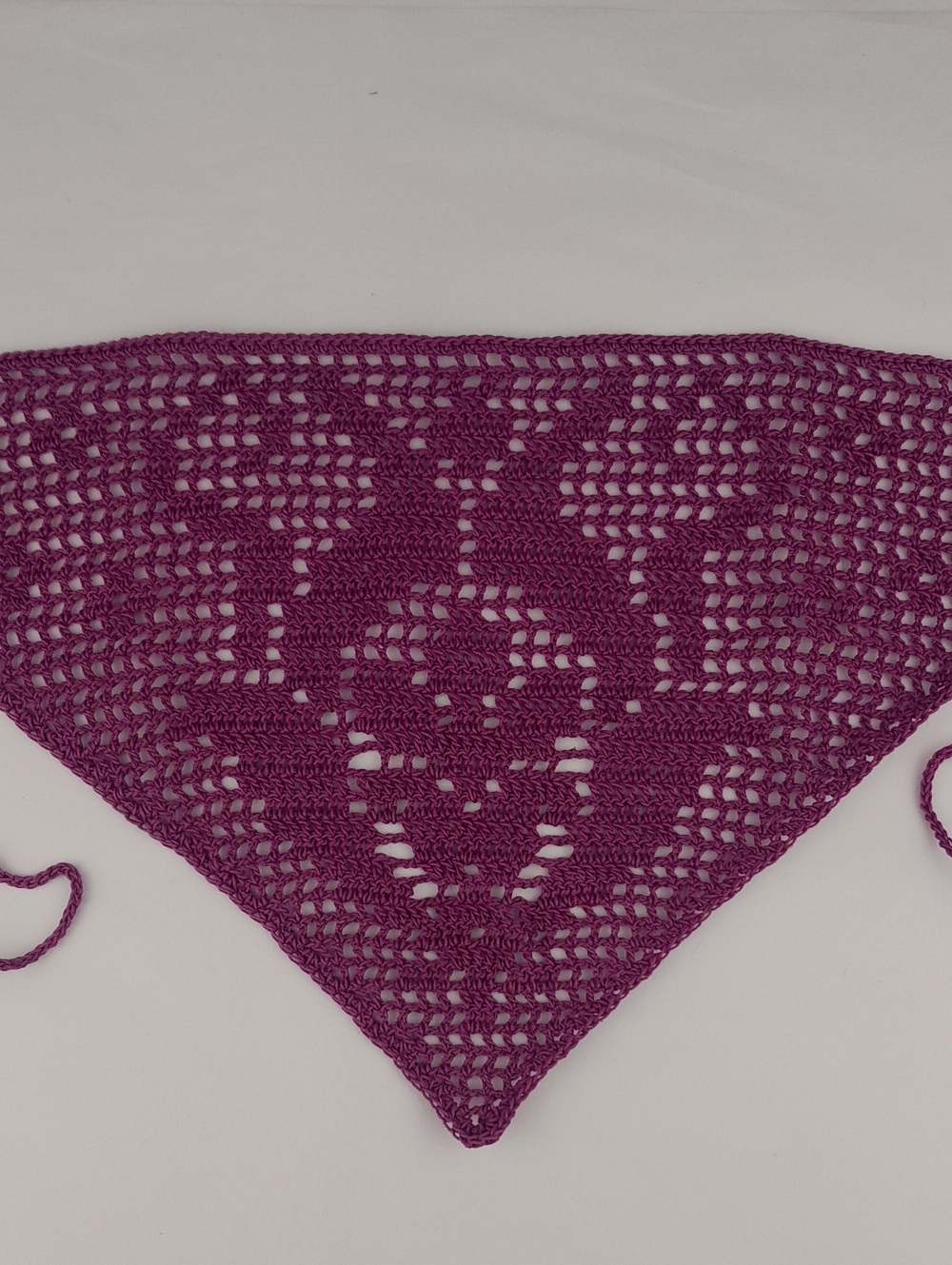 Handcrafted Crochet Purple Filet Dragonfruit Head Bandana Kerchief Tie Back - Picture 6 of 8